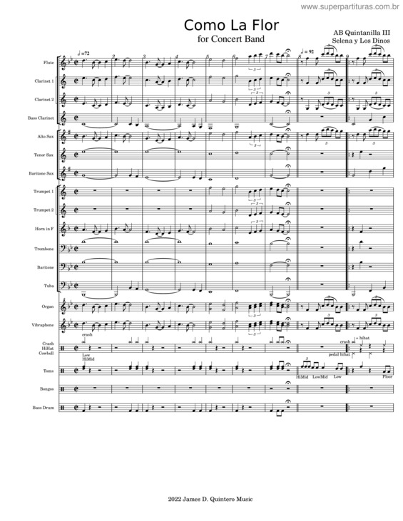 Partitura da música Como La Flor – Selena Quintanilla Como La Flor – A.B. Quintanilla Arr. James Quintero