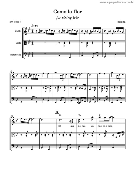 Partitura da música Como La Flor – Selena Quintanilla v.2