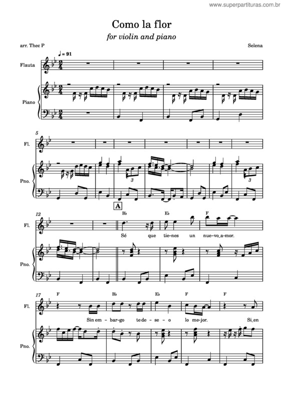 Partitura da música Como La Flor – Selena Quintanilla v.3