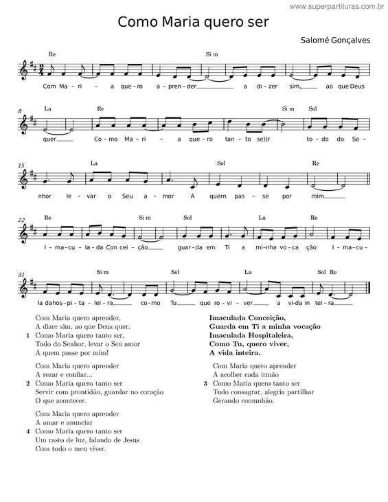 Partitura da música Como Maria Quero Ser – Salomé Gonçalves
