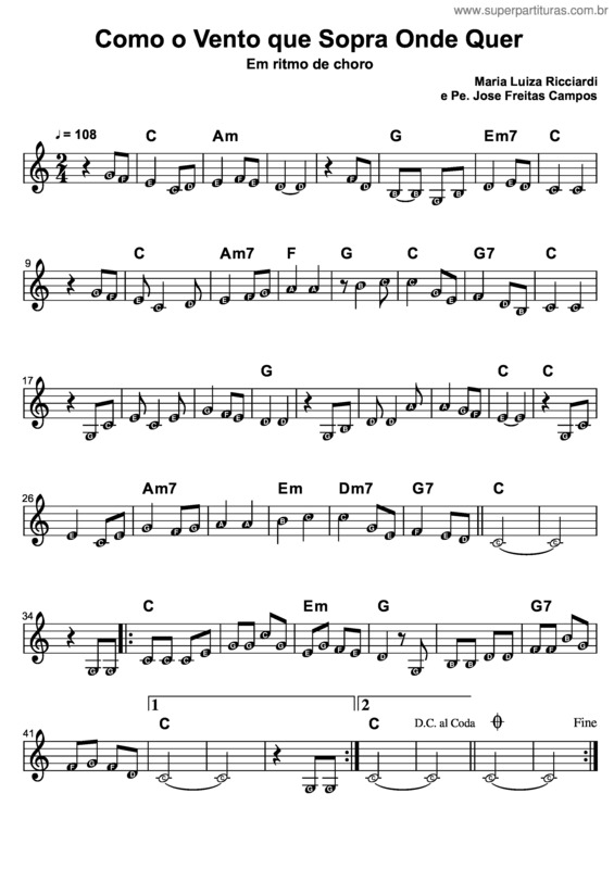 Partitura da música Como O Vento Que Sopra Onde Quer v.2