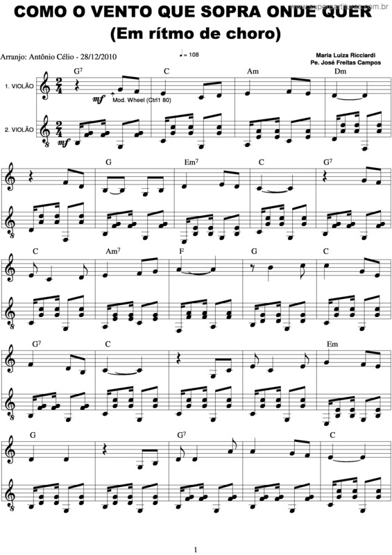 Partitura da música Como O Vento Que Sopra Onde Quer