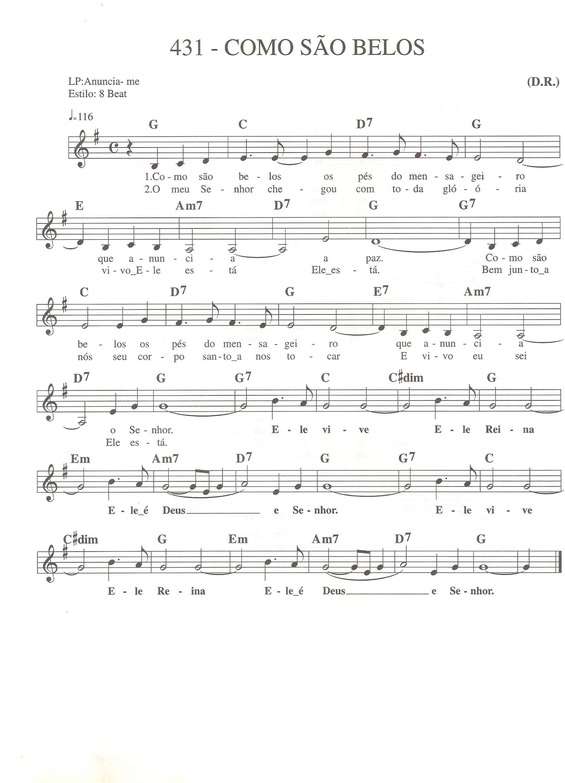 Super Partituras - Os Panos Dobrados no Chão (Músicas Cristãs), com cifra