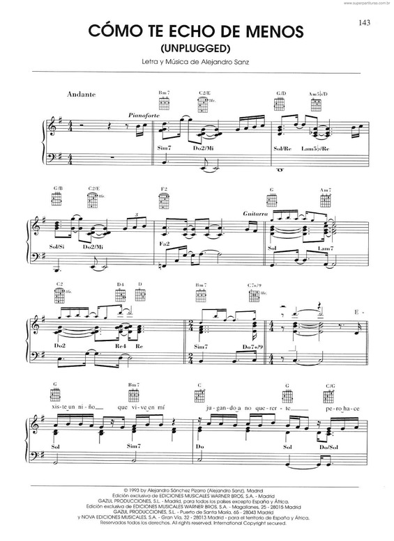 Partitura da música Cómo Te Echo De Menos