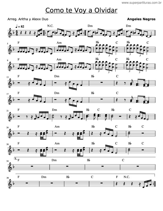 Partitura da música Como Te Voy A Olvidar – Angeles Azules