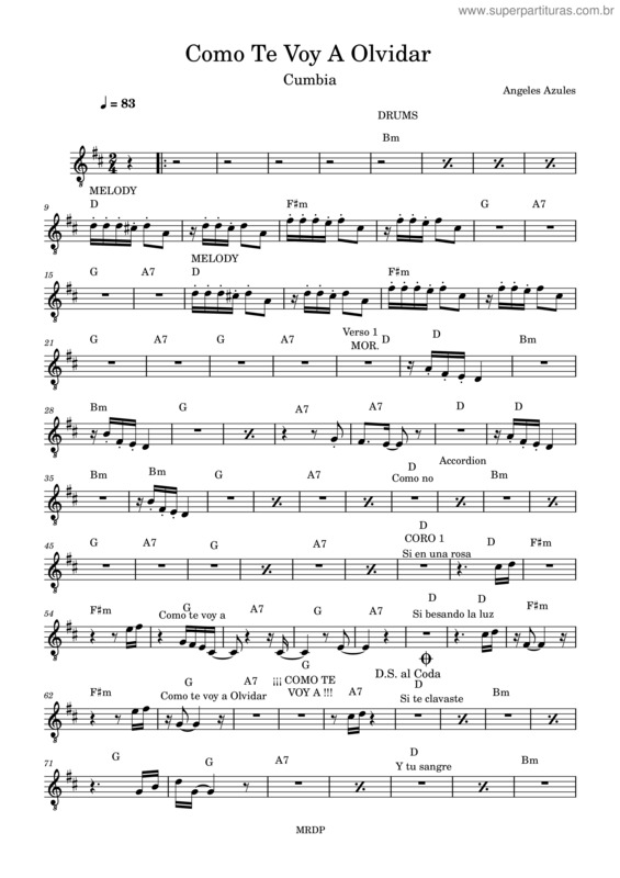Partitura da música Como Te Voy A Olvidar – Los Angeles Azules Como Te Voy A Olvidar