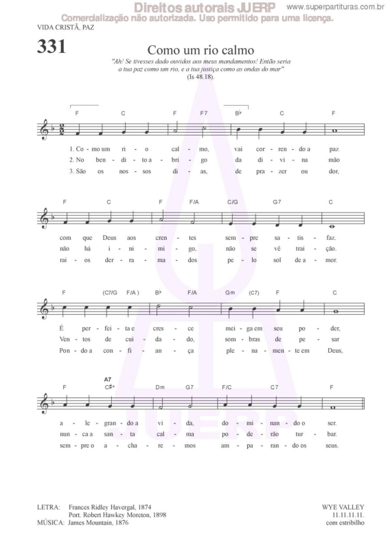 Partitura da música Como Um Rio Calmo - 331 HCC