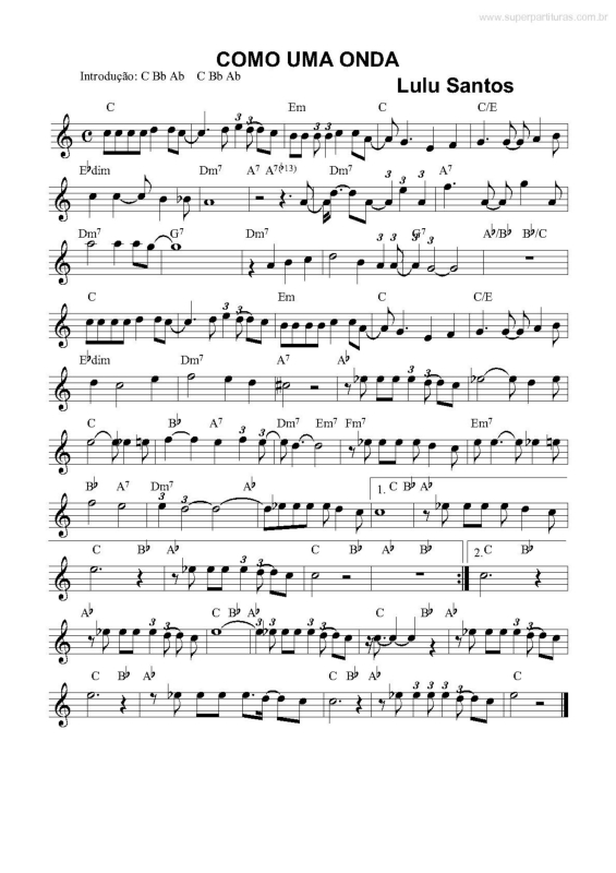 Partitura da música Como Uma Onda v.2