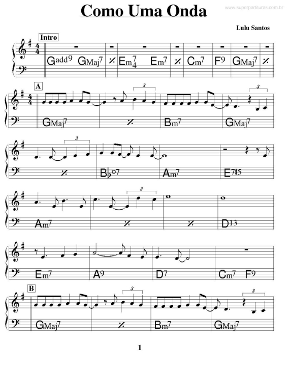 Partitura da música Como Uma Onda