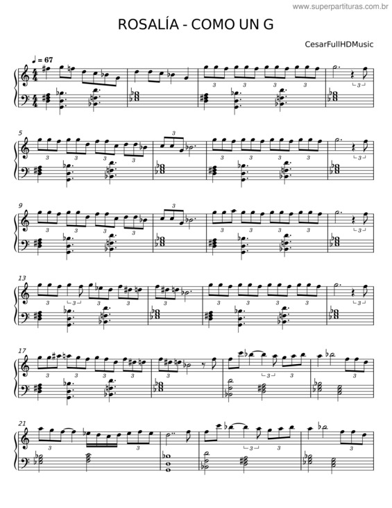 Partitura da música Como Un G – Rosalía;Cesarfullhdmusic