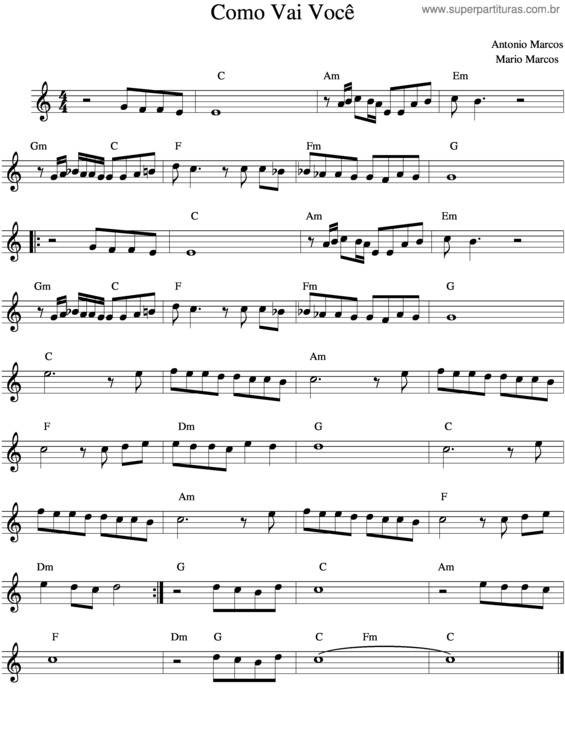 Partitura da música Como Vai Você v.8