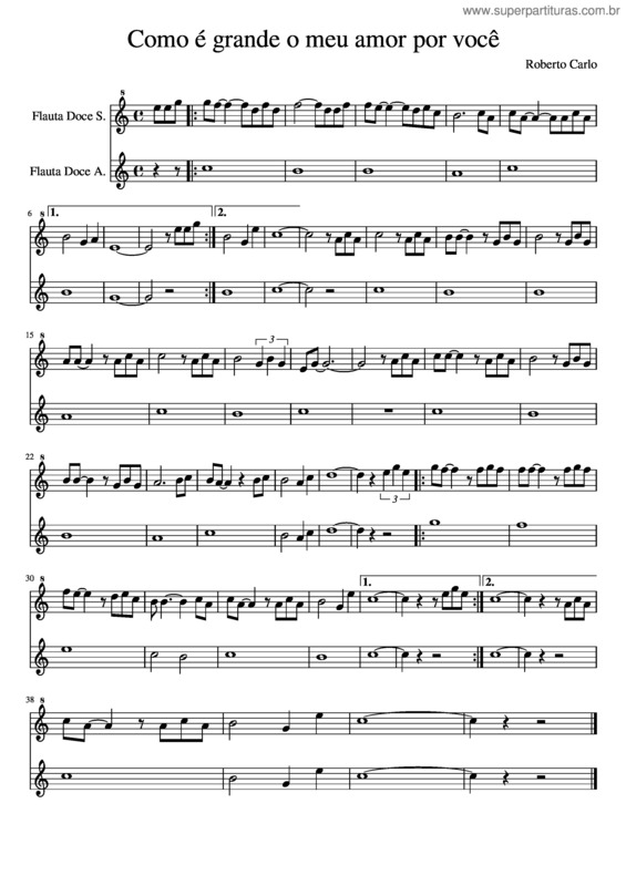 Partitura da música Como_É_Grande_O_Meu_Amor_Por_Você_Flauta