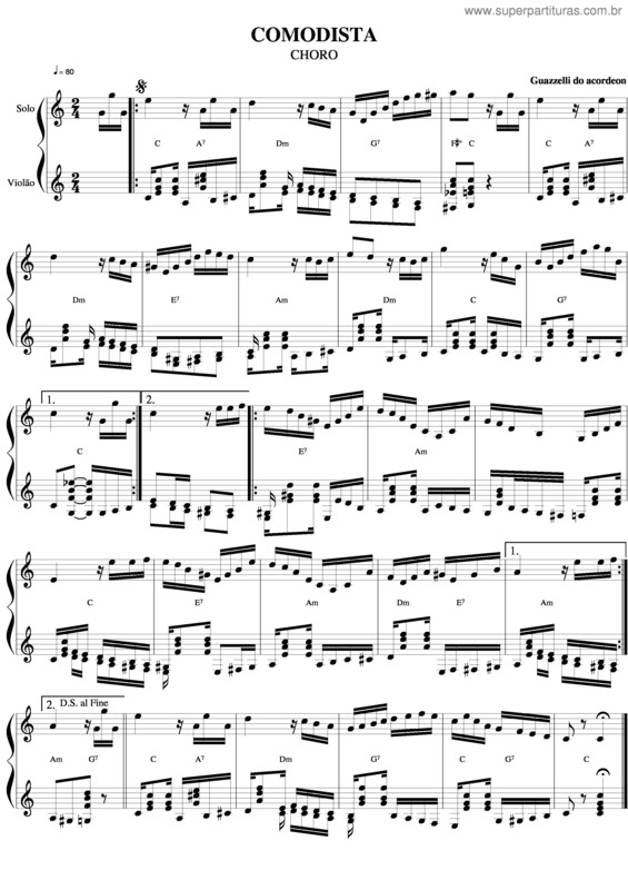 Partitura da música Comodista