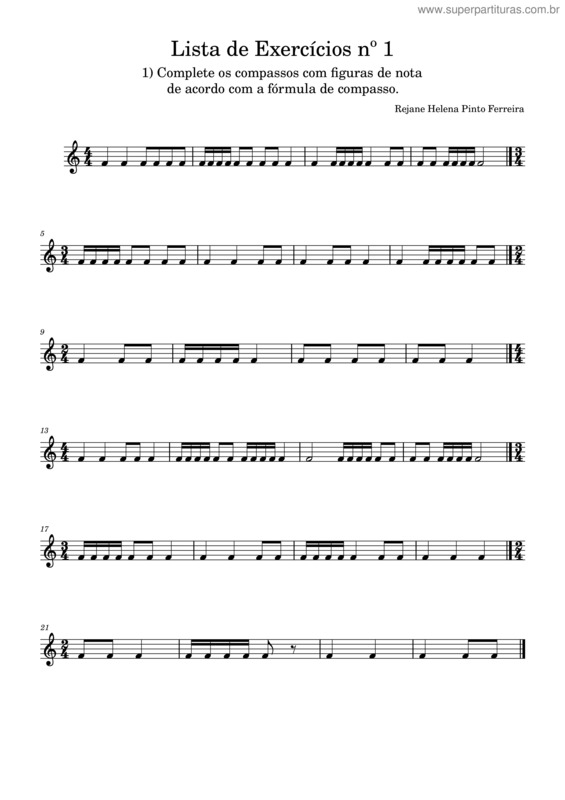 Partitura da música Complete Os Compassos Exercício Com Figuras De Nota 2