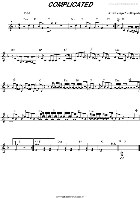 Partitura da música Complicated v.2