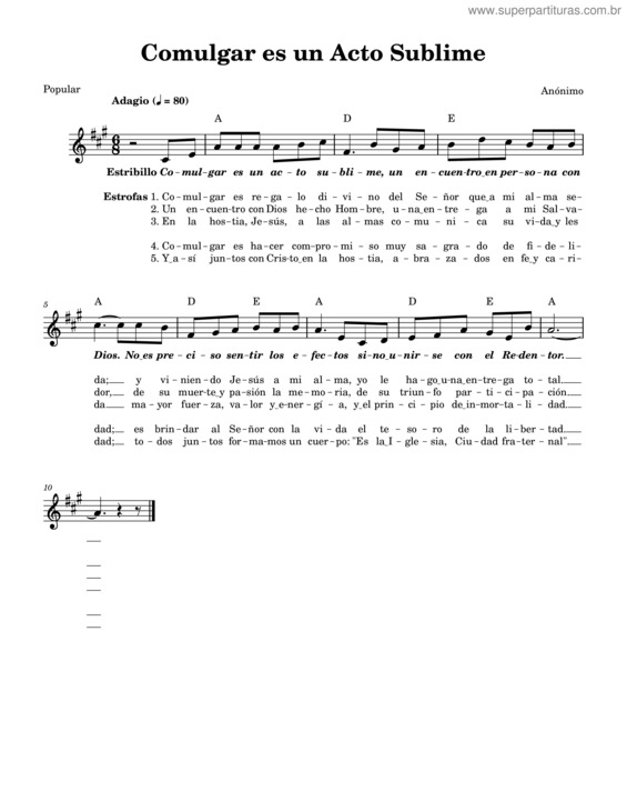 Partitura da música Comulgar Es Un Acto Sublime  Canto Popular De Autor Anónimo