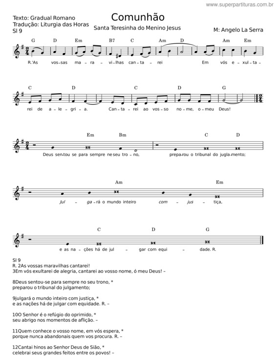 Partitura da música Comunhão – Angelo La Serra