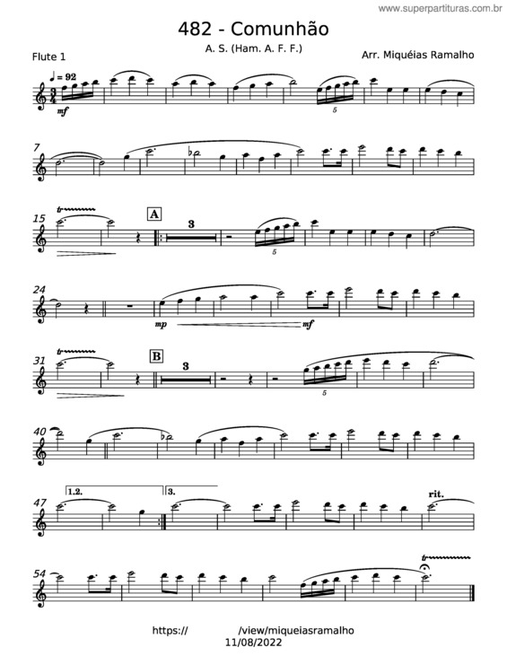 Partitura da música Comunhão – Miquéias Ramalho v.2