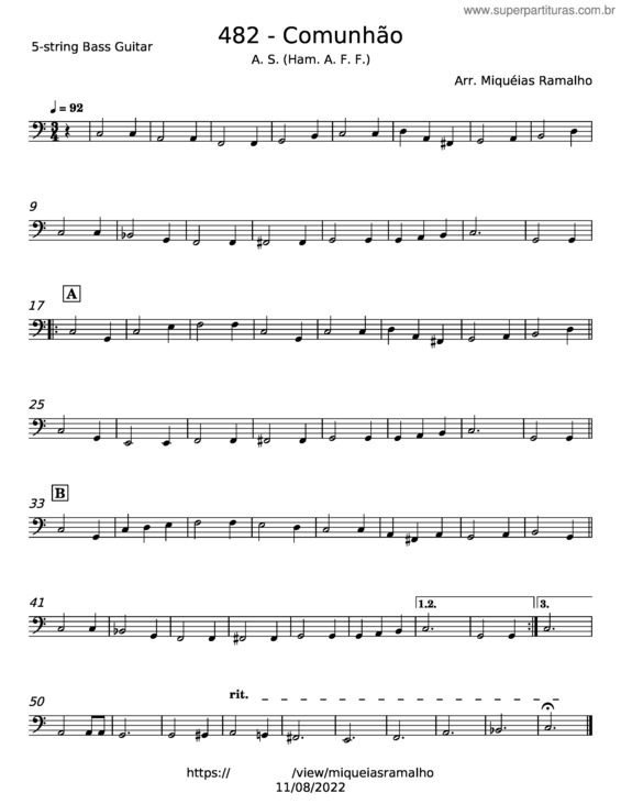 Partitura da música Comunhão – Miquéias Ramalho v.3