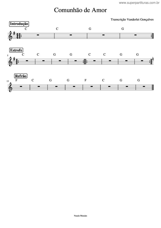 Partitura da música Comunhão De Amor  – Nando Mendes Comunhão De Amor