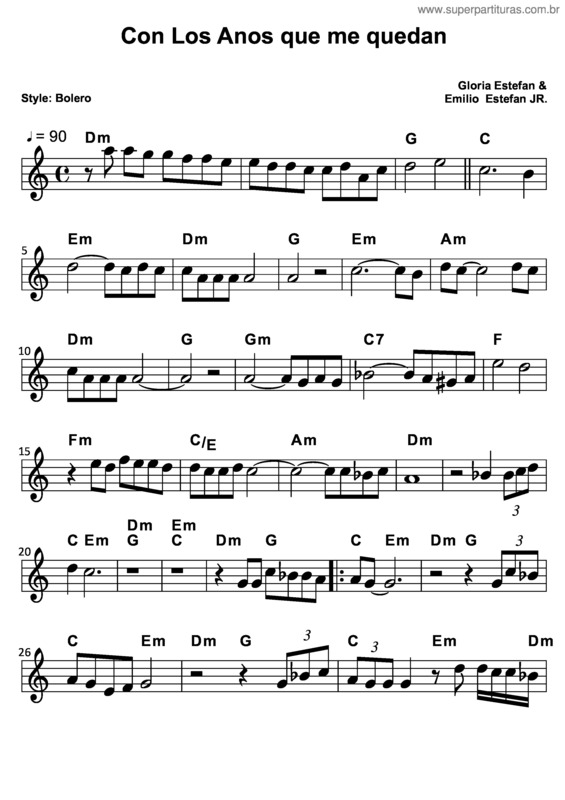 Partitura da música Con Los Anos Que Me Quedan