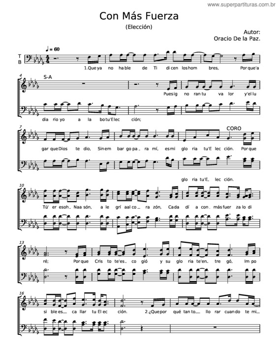 Partitura da música Con Más Fuerza – Oracio De La Paz