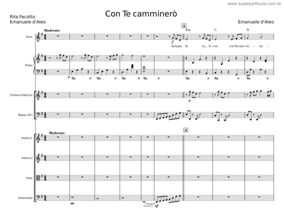 Partitura da música Con Te Camminerò – Emanuele D`Aleo