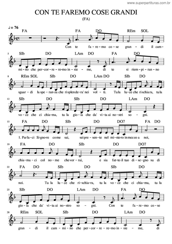 Partitura da música Con Te Faremo Cose Grandi
