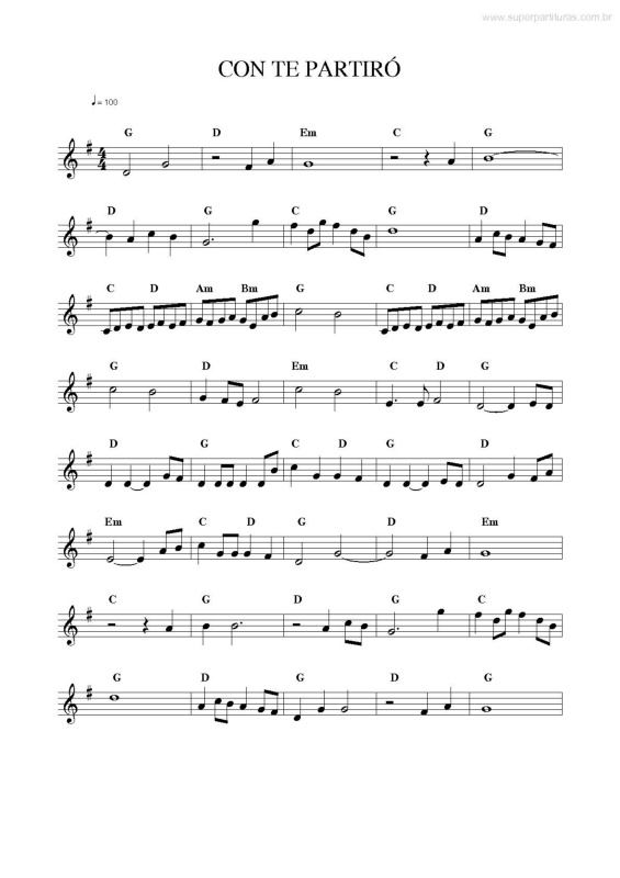 Partitura da música Con Te Partirò v.2