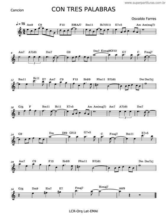 Partitura da música Con Tres Palabras – Osvaldo Farres;Samuel Ramon