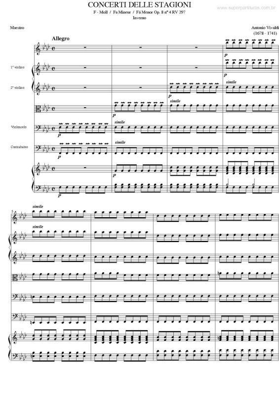 Partitura da música Concerti Delle Stagioni - Inverno (Fá Menor Op. 8 n. 4 RV 297)
