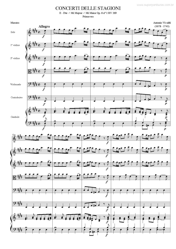 Partitura da música Concerti Delle Stagioni - Primavera (Mi Maior Op. 8 n. 1 RV 269)