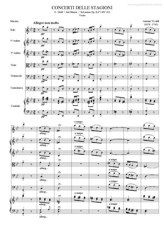 Partitura da música Concerti Delle Stagioni -Verão (Sol menor Op. 8 n. 2 RV 315)