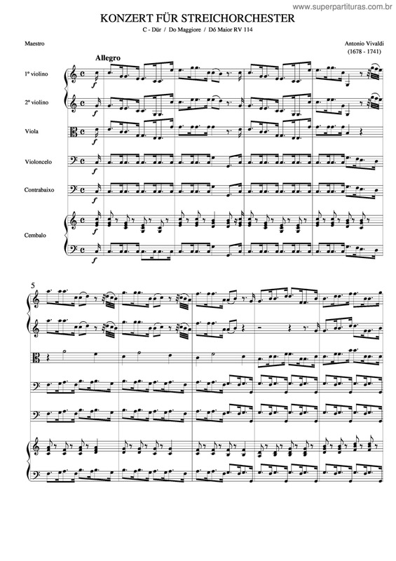 Partitura da música Concerto Em Dó Maior Para Cordas Rv 114