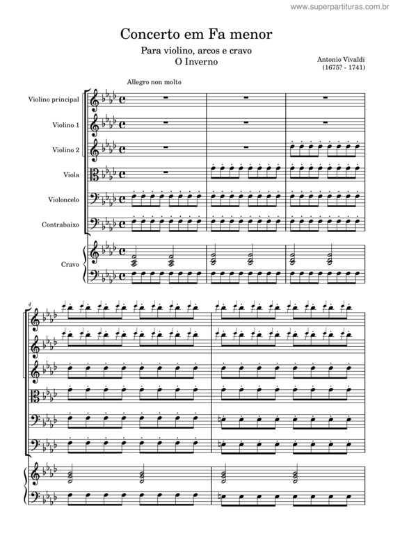 Partitura da música Concerto Em Fa Menor – O Inverno – Allegro Non Molto