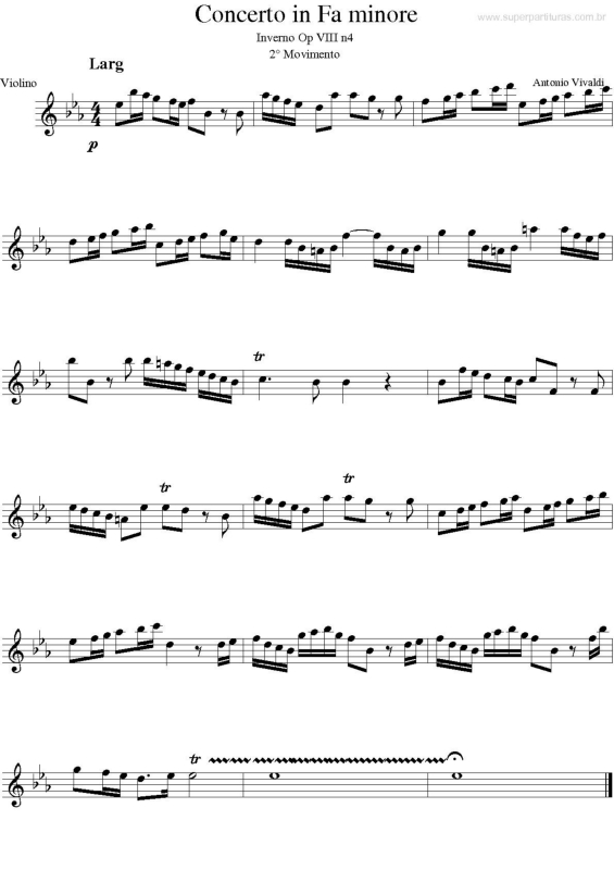 Partitura da música Concerto em Fá Menor (As Quatro Estações - Inverno - 2o Movimento)
