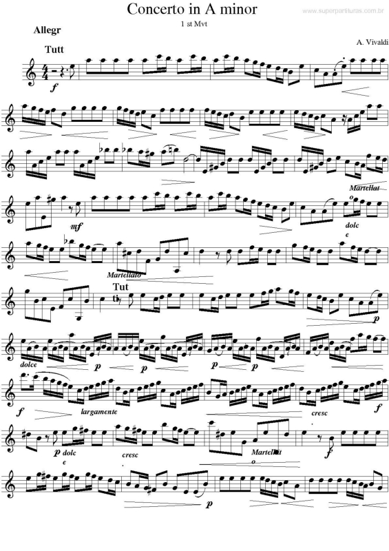 Partitura da música Concerto em Lá Menor - 1o Movimento