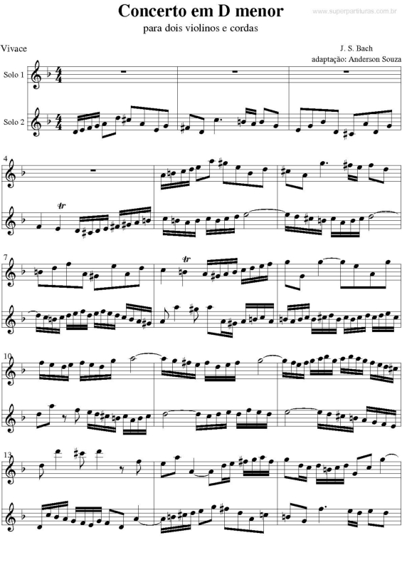 Partitura da música Concerto em Ré Menor