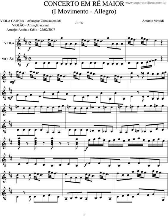 Partitura da música Concerto Em Re