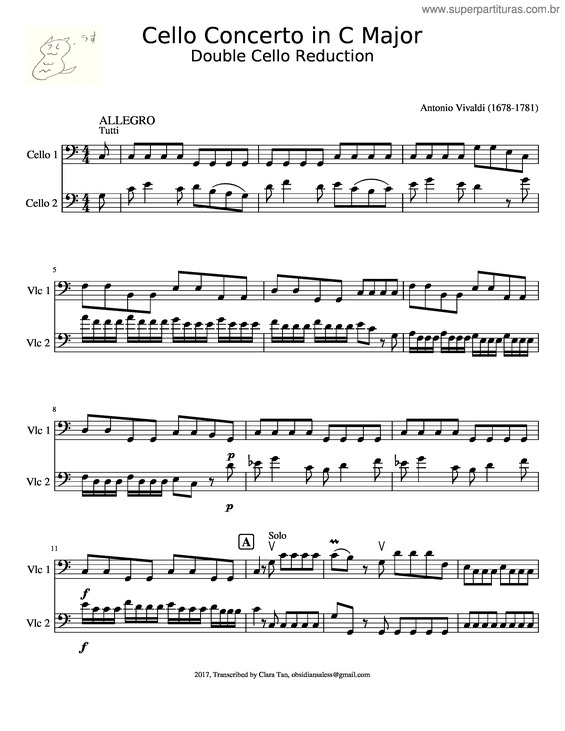 Partitura da música Concerto For Cello In C Major Rv 399 – Vivaldi