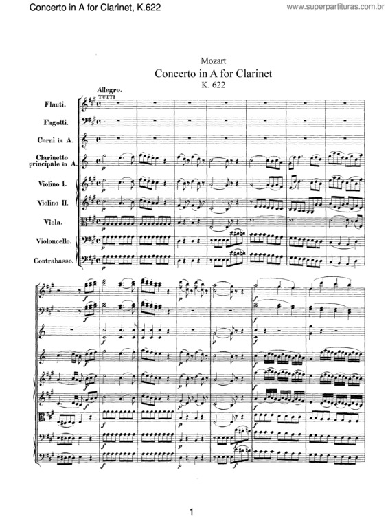 Partitura da música Concerto for Clarinet and Orchestra