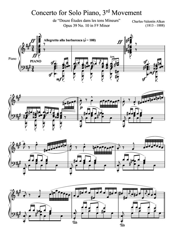 Partitura da música Concerto For Solo Piano 3rd Movement Opus 39 No. 10 In F Minor