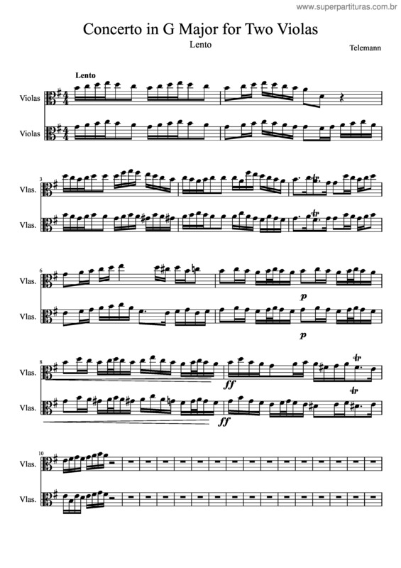 Partitura da música Concerto For Two Violas Telemann