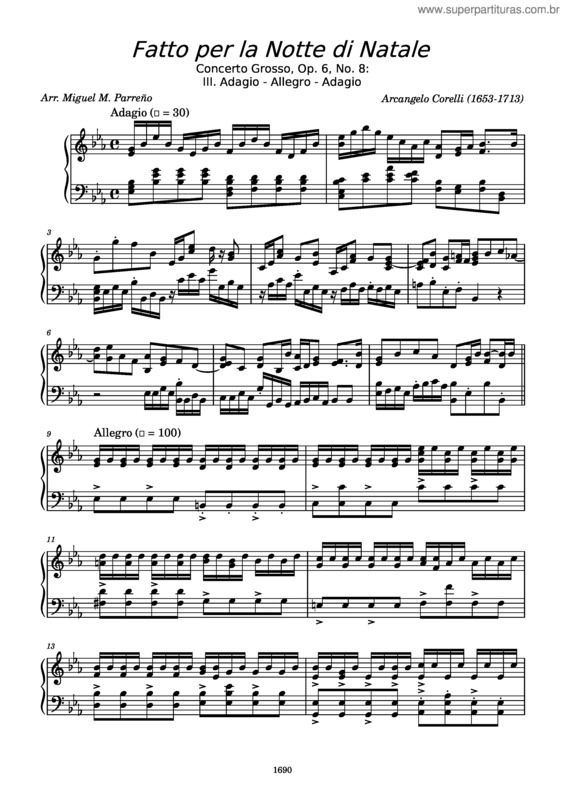 Partitura da música Concerto Grosso In G Minor `Fatto Per La Notte Di Natale`, Op.6 No.8 – Arcangelo Corelli Concerto Grosso, Op.6 No.8, Fatto Per La Notte Di Natale: Mov. No. 3 – Arcangelo Corelli