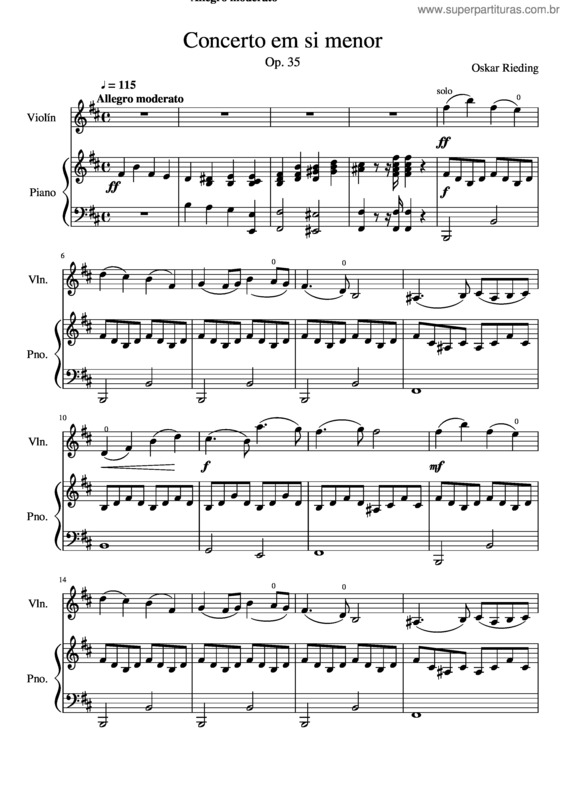 Partitura da música Concerto In B Minor Oskar Rieding