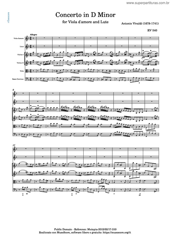 Partitura da música Concerto In D Minor For Viola D`Amore And Lute