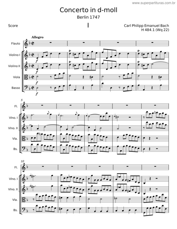 Partitura da música Concerto In D–Moll – Carl Philipp Emanuel Bach