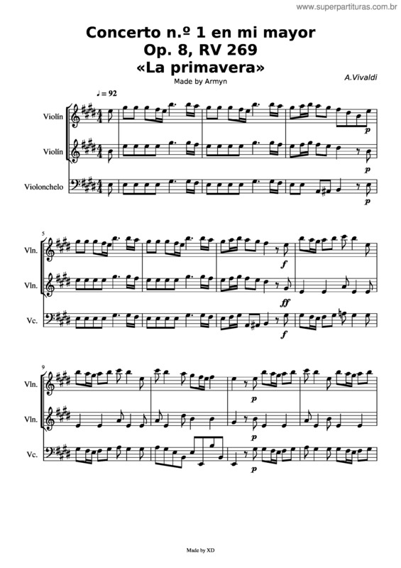 Partitura da música Concerto N.º 1 En Mi Mayor Op. 8, Rv 269 «La Primavera»