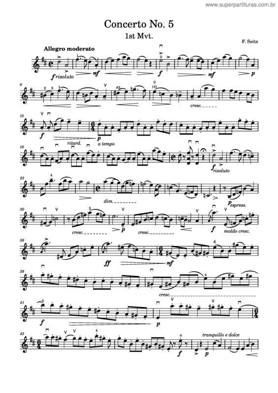 Partitura da música Concerto Nº 5 1St Mvt– Friedrich Seitz