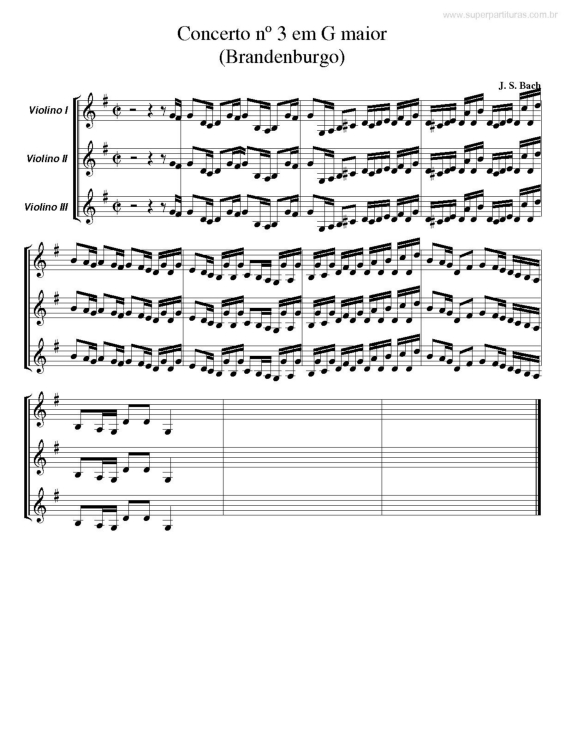 Partitura da música Concerto no. 3 Em G Maior (Brandenburgo)